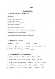 English worksheet: Math Quiz on Standard, Expanded, and Word Fom