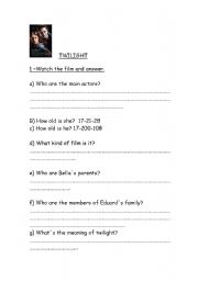 English Worksheet: twilight