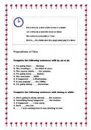 Prepositions of time ON - AT -  IN - FROM - TO