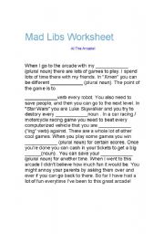 English Worksheet: Mad Lib