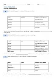 English Worksheet: Adjective, Adverb and Noun