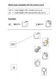 English worksheet: a an use