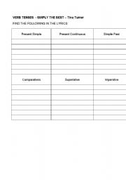English worksheet: present simple, present continuous, simple past, comparatives