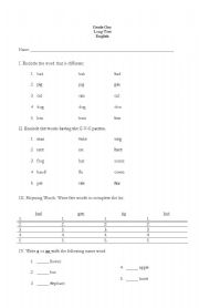English worksheet: Long Test in English 1