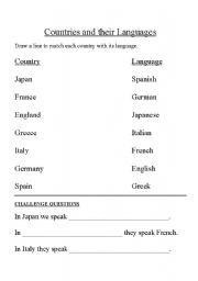 English worksheet: Countries and their Languages