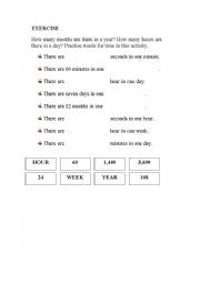 English worksheet: fill in the blank on time