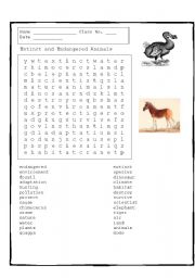 English Worksheet: Extinct and Endangered Animals Word Search