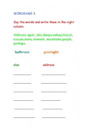 English worksheet: wordgame 3