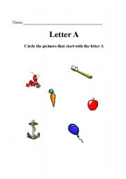 English Worksheet: The Letter A