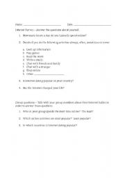 English Worksheet: Internet survey - Discussion Questions