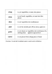 English Worksheet: Cutting for cooking word-definition match