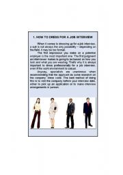 HOW TO DRESS FOR A JOB INTERVIEW (Part 1) - ESL worksheet by Do carmo