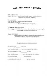 English worksheet: go with - fit - suit