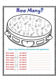 English Worksheet: Musical Instruments - How many