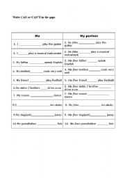 English worksheet: Can - cant