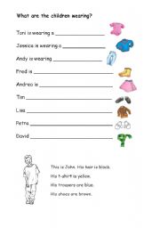 English worksheet: What are the children wearing