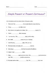 Simple present or present continuous? - ESL worksheet by Miss R Chan