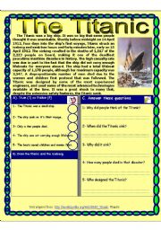 Reading comprehension test. ( The Titanic) Theme ( DISASTERS)