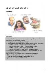 English worksheet: A lot of and lots of