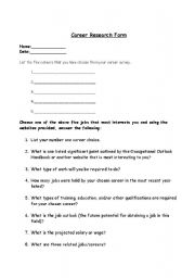 English worksheet: Career Research Form