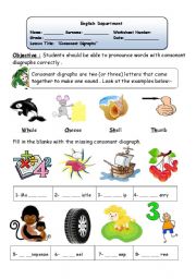English Worksheet: consonant digraphs