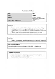 English worksheet: Comprehension test