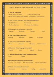 English Worksheet: WHAT DO YOU KNOW ABOUT AUSTRALIA