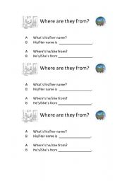 English Worksheet: Where are they from