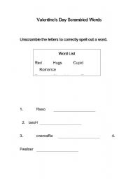 English Worksheet: Valentines day