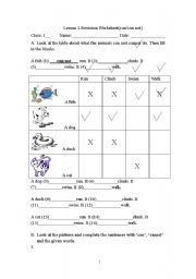 English Worksheet: can/ can not