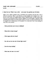 English worksheet: When I was a child...