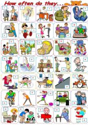 How often do they... - Action verbs pictionary + adverbs of frequency exercises - ***fully editable ((2pages))