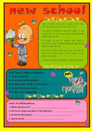 English Worksheet: Simple Past Tense reading with questions