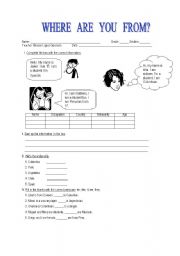 English worksheet: Where are you from