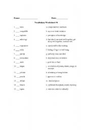 English worksheet: Vocabulary Worksheet #4