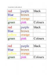 English worksheet: vocabulary colours