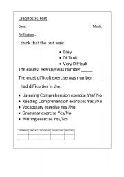 English worksheet: Self Evaluation about a test