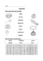 English Worksheet: vegetables handout