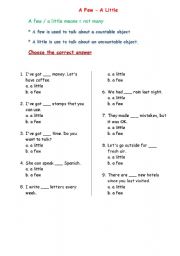 English Worksheet: A few and little