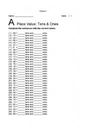 English worksheet: place value