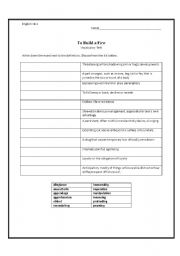 English Worksheet: To Build a Fire - Vocabulary Quiz