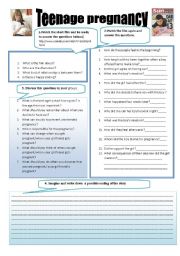 English Worksheet: Tennage pregnancy ( to be used with the short movie: http://www.youtube.com/watch?v=1HzG5pX9NAQ )