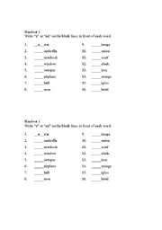 English Worksheet: Articles a/an