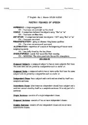 English Worksheet: Poetry and Grammar Defintions