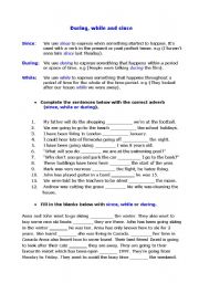 English Worksheet: During, while and since. (Time expressions)