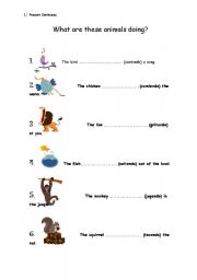 English Worksheet: Present Continuous - Animals