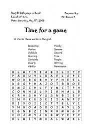 English worksheet: time for a game