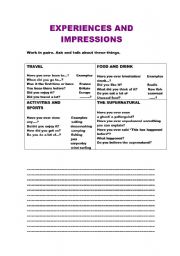 English Worksheet: EXPERIENCES AND IMPRESSIONS