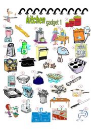 English Worksheet: KITCHEN GADGET 1, 2PAGES, KEY INCLUDED