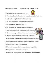 English worksheet: read the sentence and choose the correct one